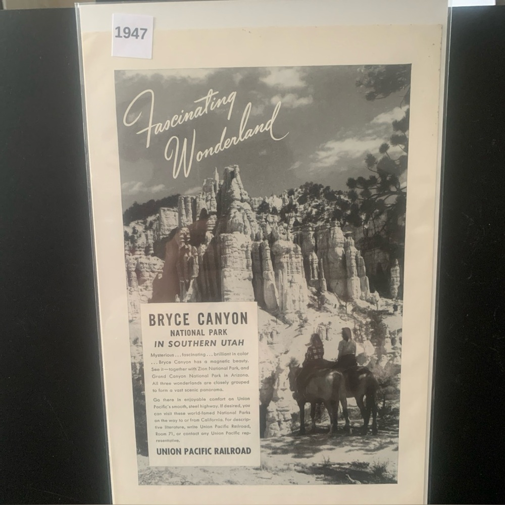 Vintage 1947 Union Pacific Railroad Bryce Canyon Fascinating Ad Advertisement